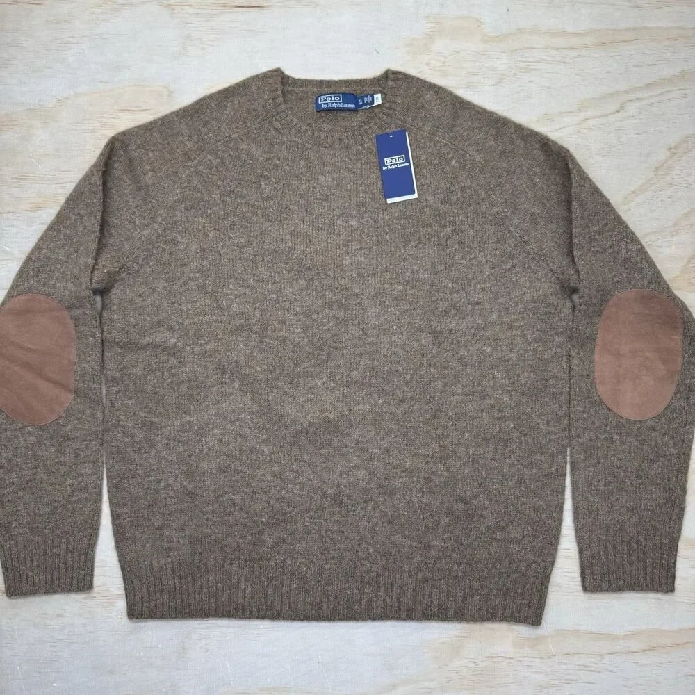 NEW Polo Ralph Lauren Aviator Wool Sweater Mens Crewneck Pullover 2XL Brown